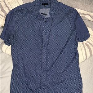 Express Men's Navy Patterned Casual Shirt